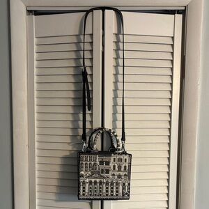 Harrods Black and White Architectural Print Mini Tote Crossbody